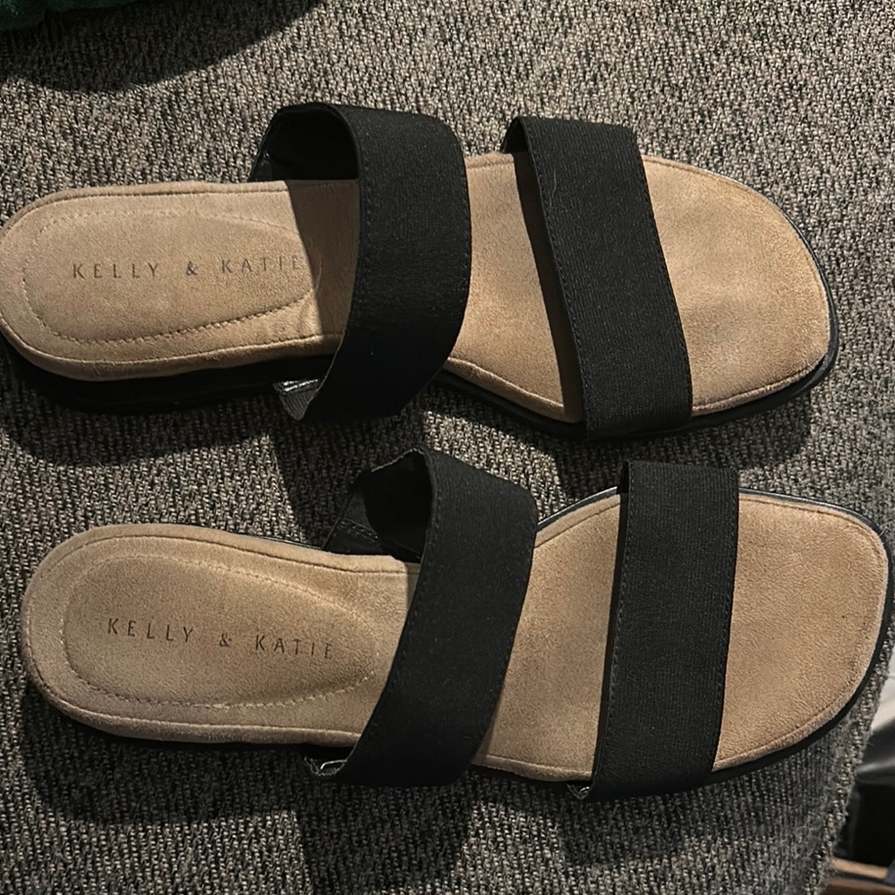 Kelly & Katie Black and Tan Minimalist Sandals